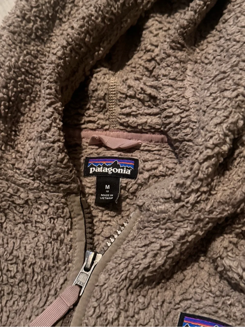 Patagonia Kids Taupe Shaggy Fleece Jacket with Hood